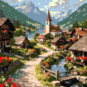 Houses Landscape Paint by Numbers Kit – 30 x 40 cm