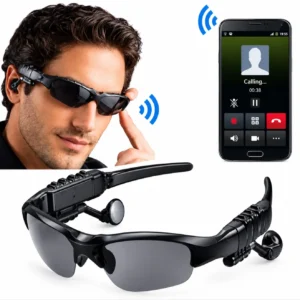 wireless Bluetooth sunglasses with built-in stereo earphones and a microphone for hands-free music and phone calls