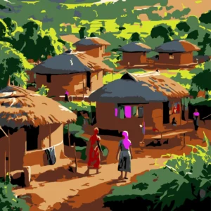 African Village Paint by Numbers Kit – 30 x 30 cm